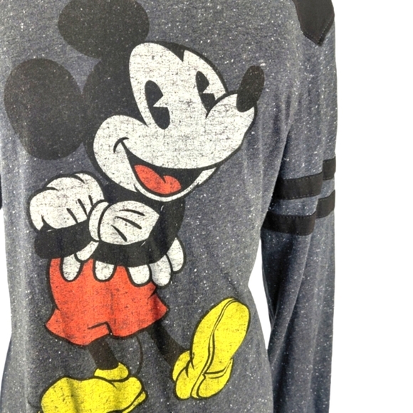 Disney Mickey Mouse Gray Speckled Long Sleeve Graphic Tee L Comfy Lounge Casual - Picture 5 of 6